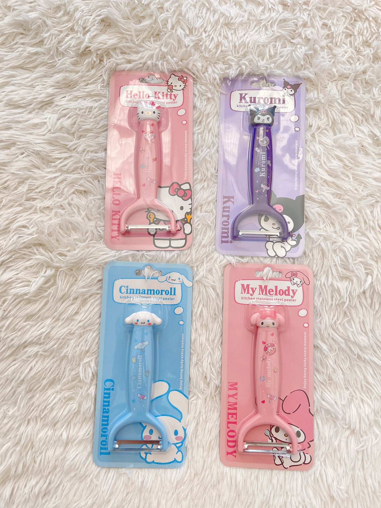 Cute Kawaii Sanrio Character Fruit Vegetable Peeler Double-Sided Stainless Steel Blade Hello Kitty Cinnamoroll MyMelody Kuromi Home Kitchen Supplies