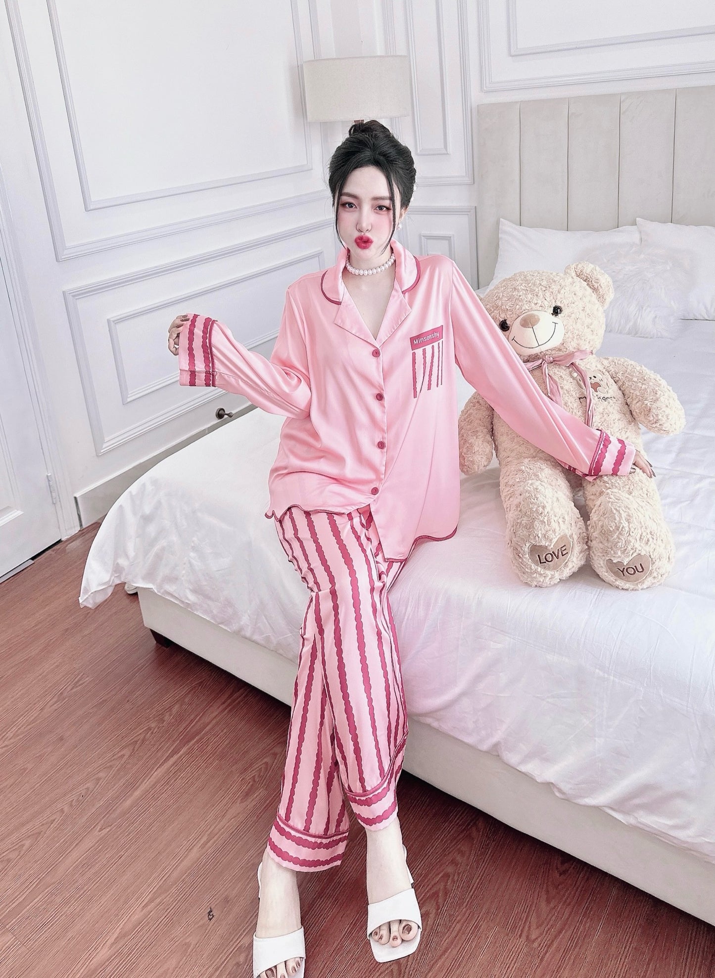 Pink Satin Pajama Long Sleeve