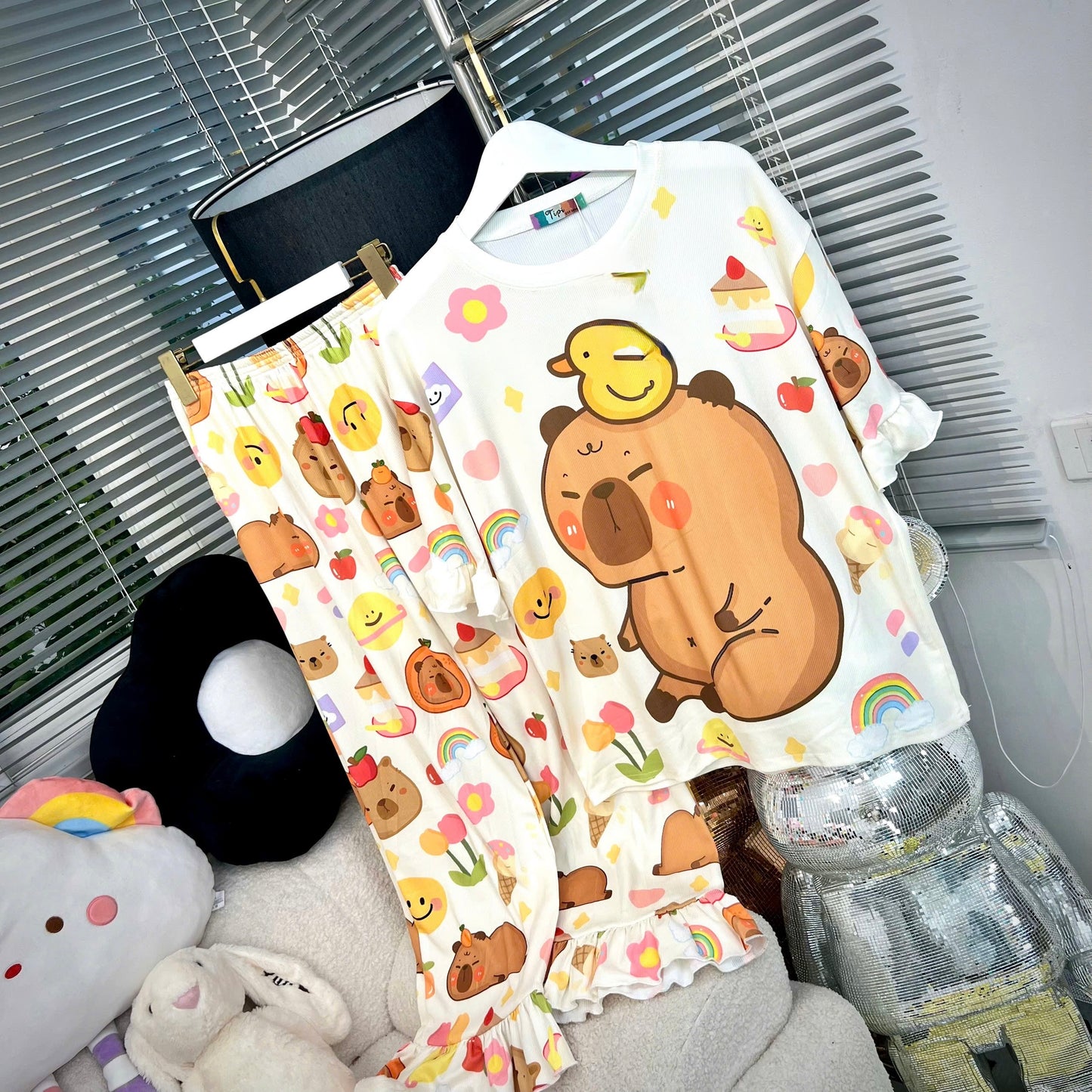 Capybara Ribbed Cotton Pajama Short Sleeve
