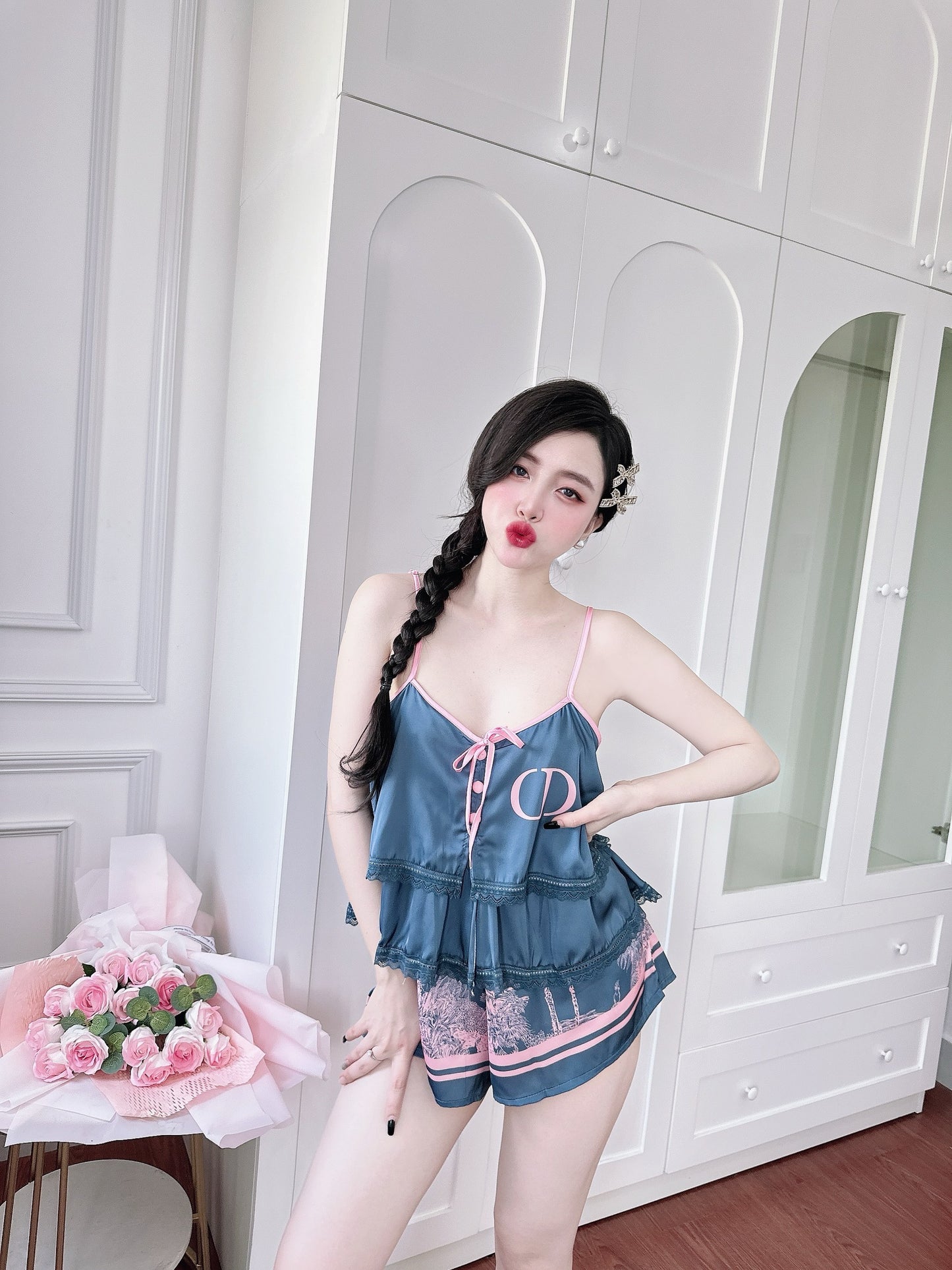 Petite Satin Tank Top Pajama Short Set