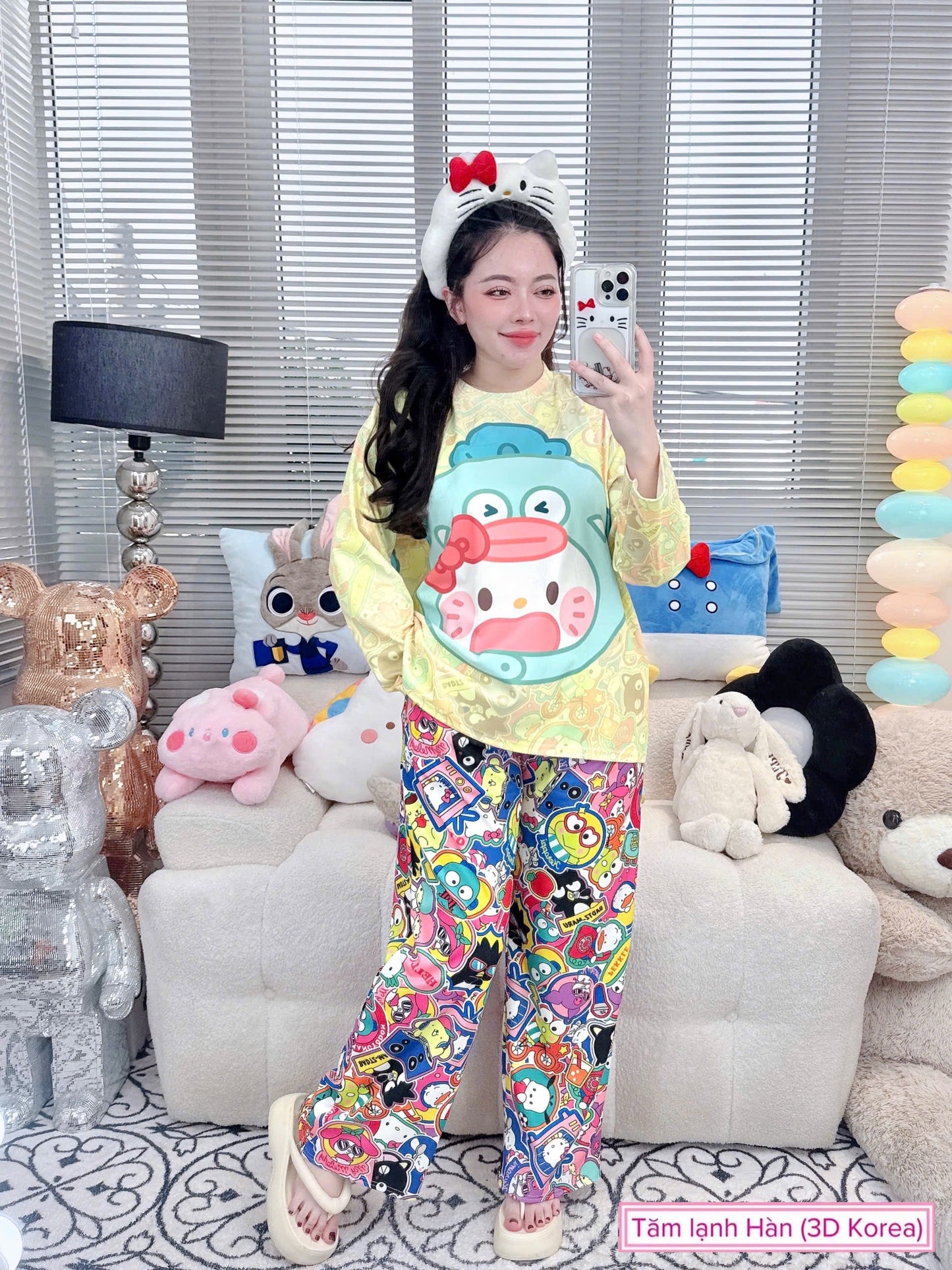 Hello Kitty Hangyodon Fish Ribbed Cotton Pajama Long Sleeve