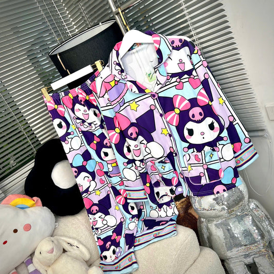 Purple Kuromi Ribbed Cotton Pajama Long Sleeve