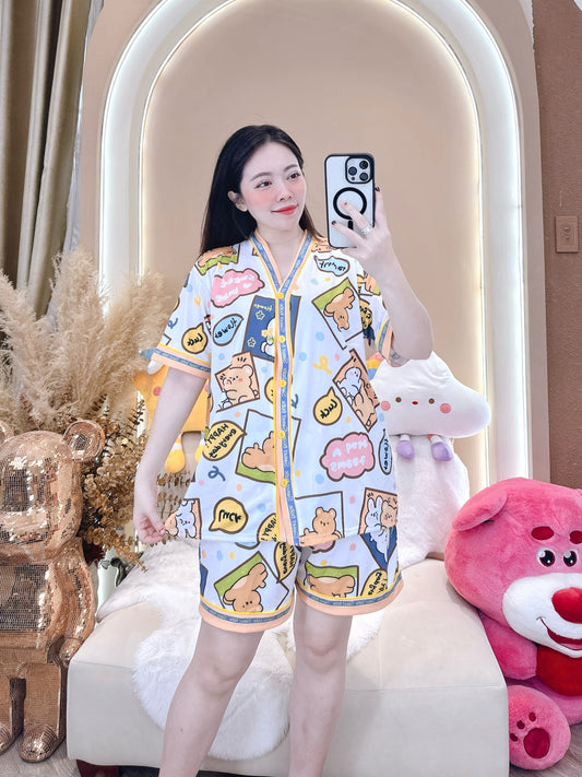 Bear and Bunny Friends 3D Cotton Pajama Short Set