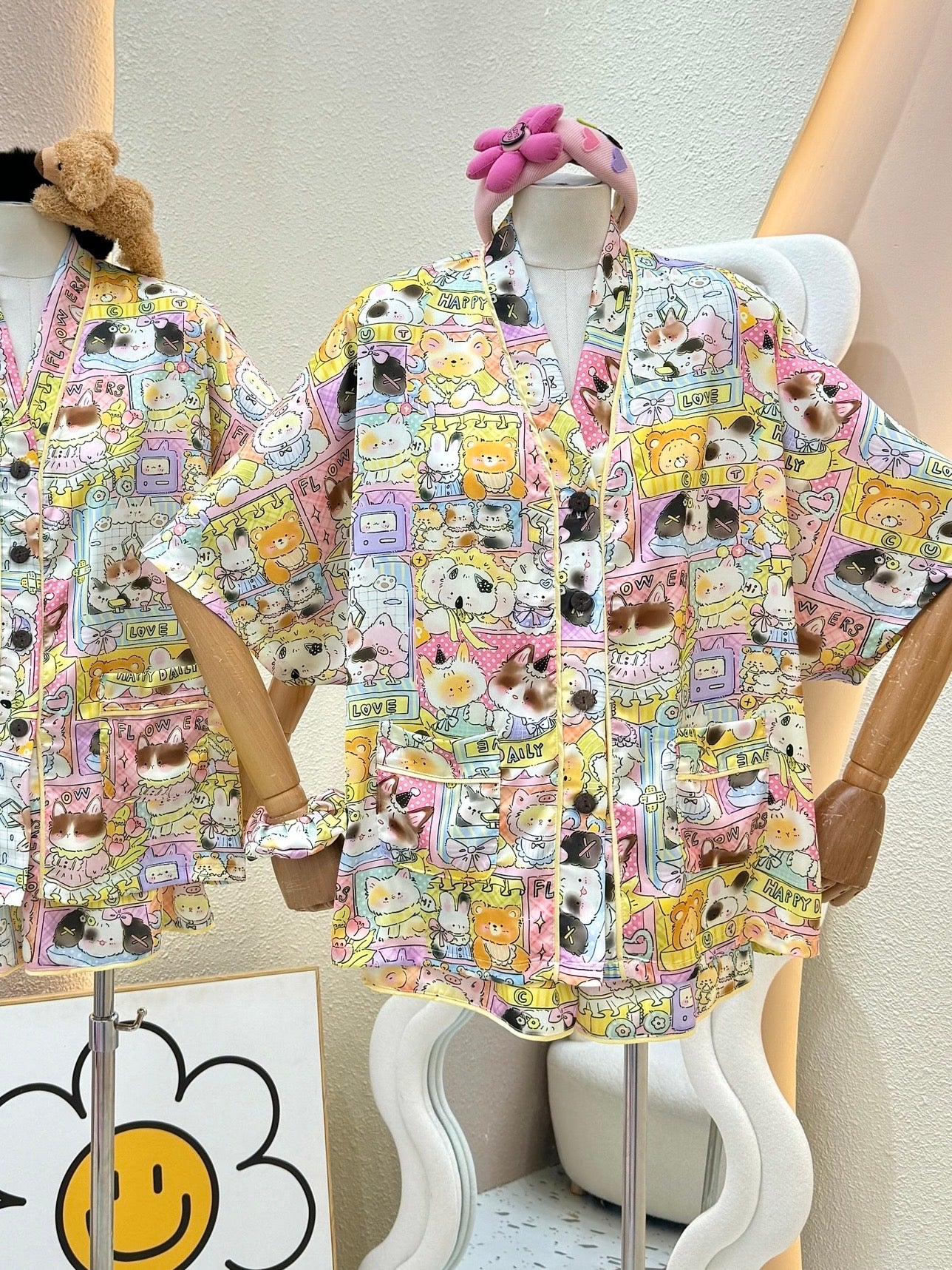 Cute Cats Satin Pajama Short Set