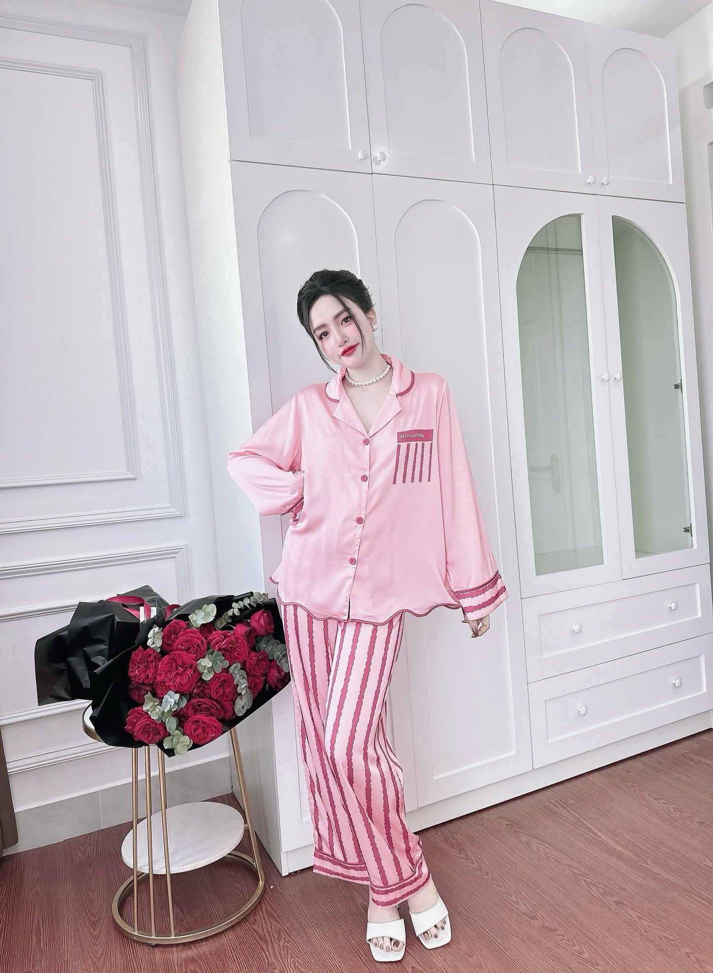 Pink Satin Pajama Long Sleeve