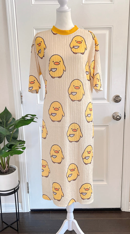 Cool Yellow Duck Oversized Stretchy Pleated Tshirt Dress