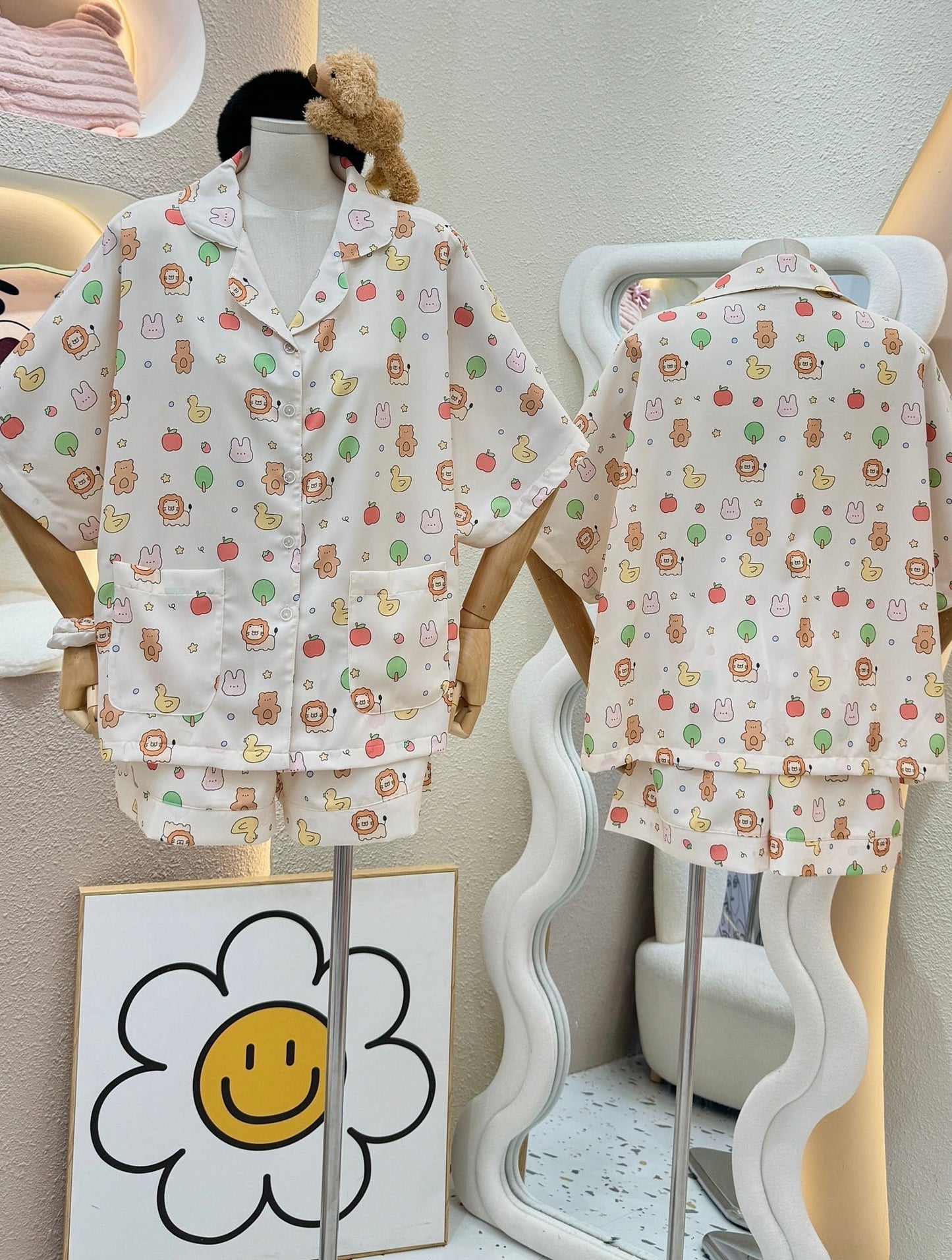 Cute Little Animals Satin Pajama Short Set