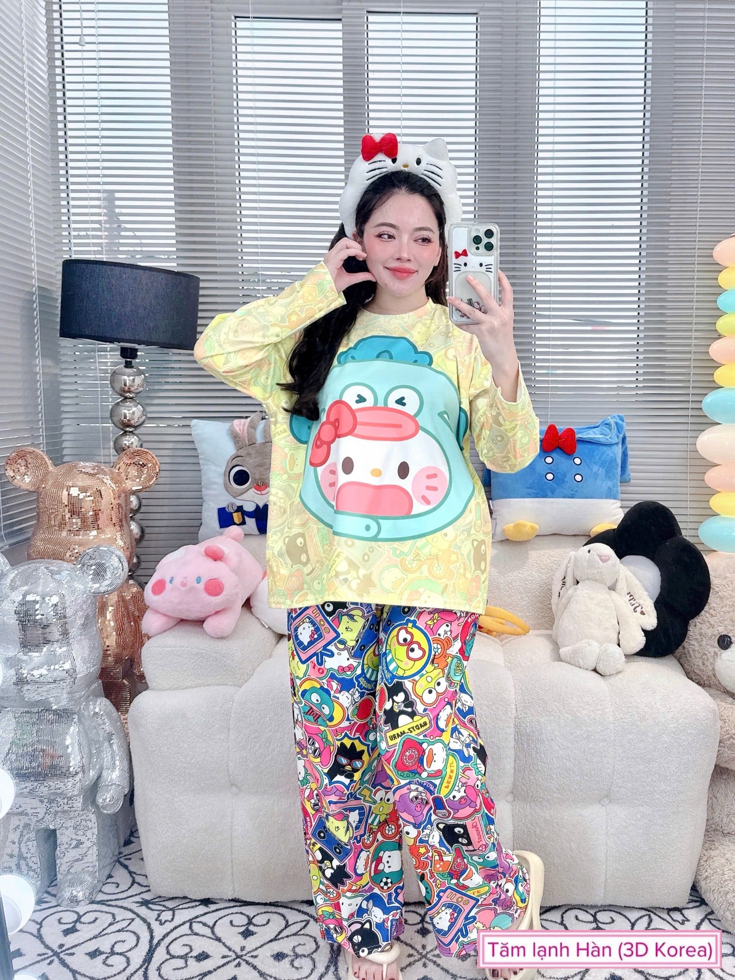 Hello Kitty Hangyodon Fish Ribbed Cotton Pajama Long Sleeve