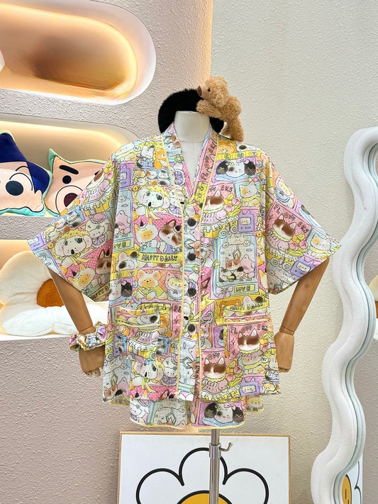 Cute Cats Satin Pajama Short Set