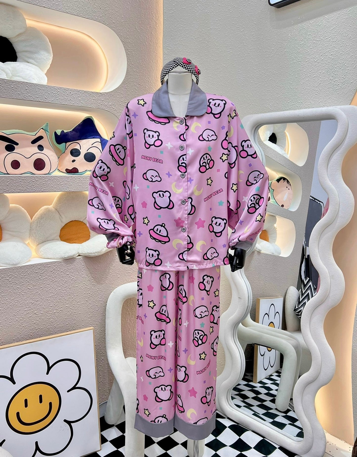 Pink Kirby Satin Pajama Long Sleeve