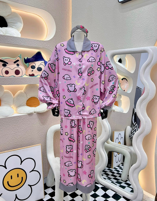 Pink Kirby Satin Pajama Long Sleeve