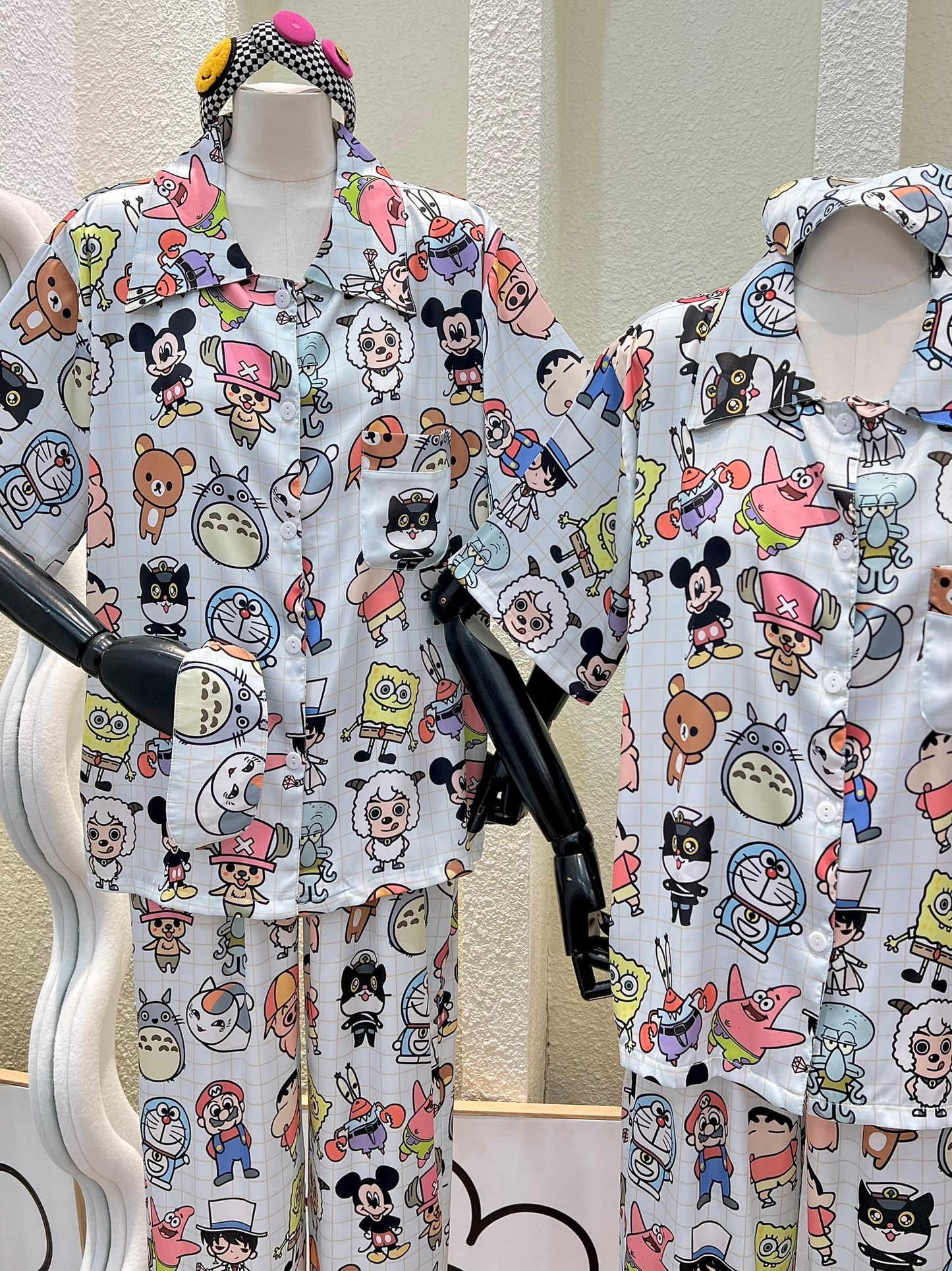 White Checkered Characters Short Sleeve