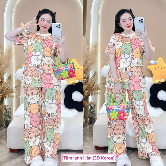 Cute Animals Ribbed Cotton Pajama short Sleeve