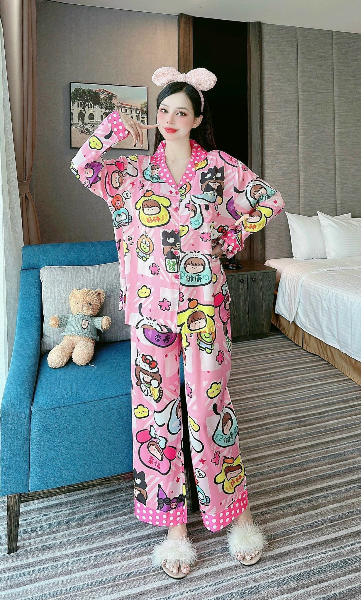 Sanrio Characters Satin Pajama Long Sleeve
