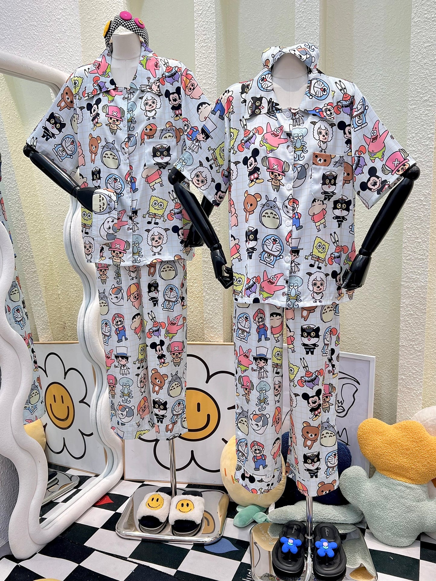 White Checkered Characters Short Sleeve