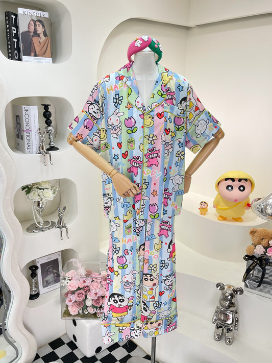 Blue Shin Alligator Satin Pajama Short Sleeve