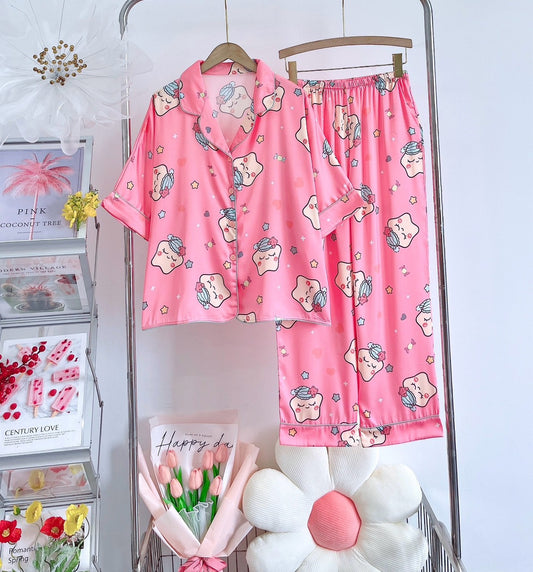 Sleepy Stars Satin Pajama Short Sleeve