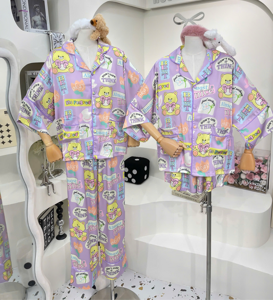 4-Piece Purple Lavender Satin Pajama Set