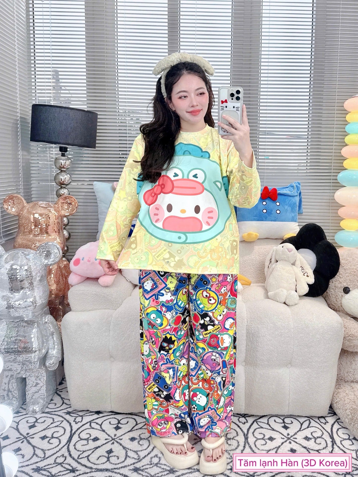 Hello Kitty Hangyodon Fish Ribbed Cotton Pajama Long Sleeve