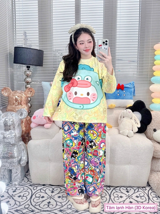 Hello Kitty Hangyodon Fish Ribbed Cotton Pajama Long Sleeve