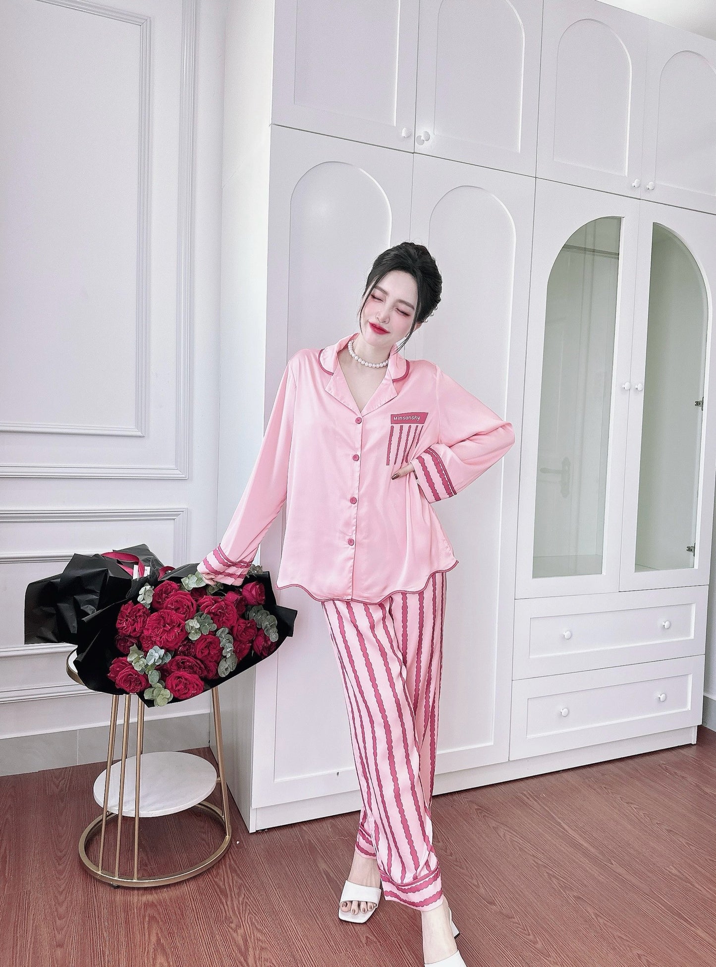 Pink Satin Pajama Long Sleeve