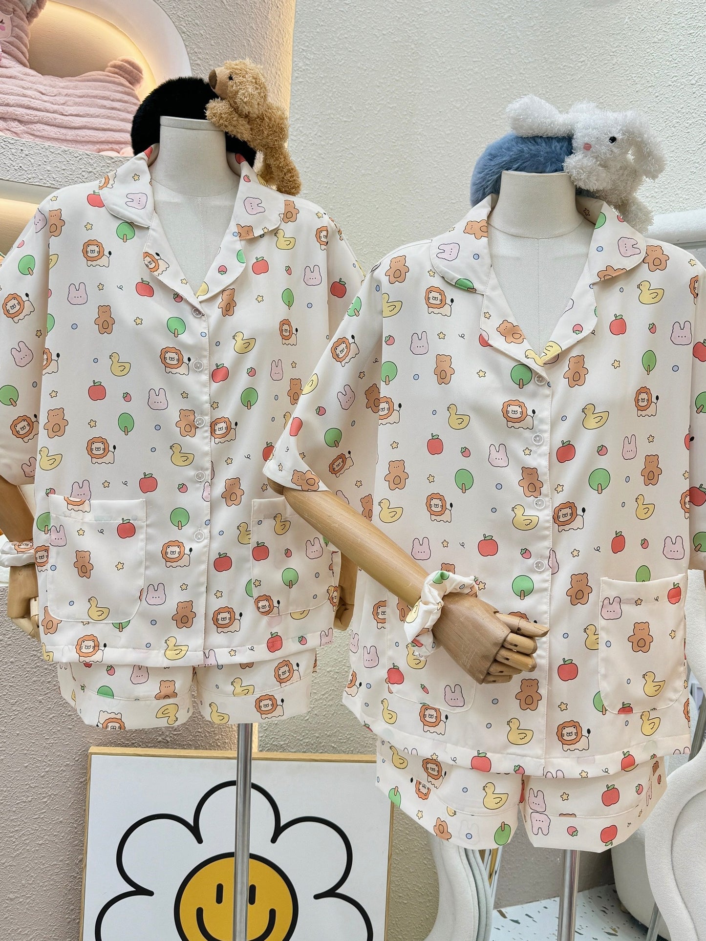 Cute Little Animals Satin Pajama Short Set
