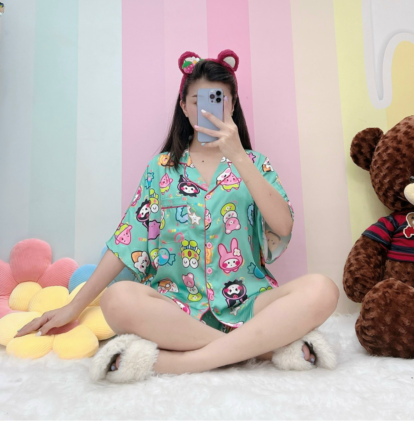 Minty Sanrio Spongebob Satin Pajama Short Set