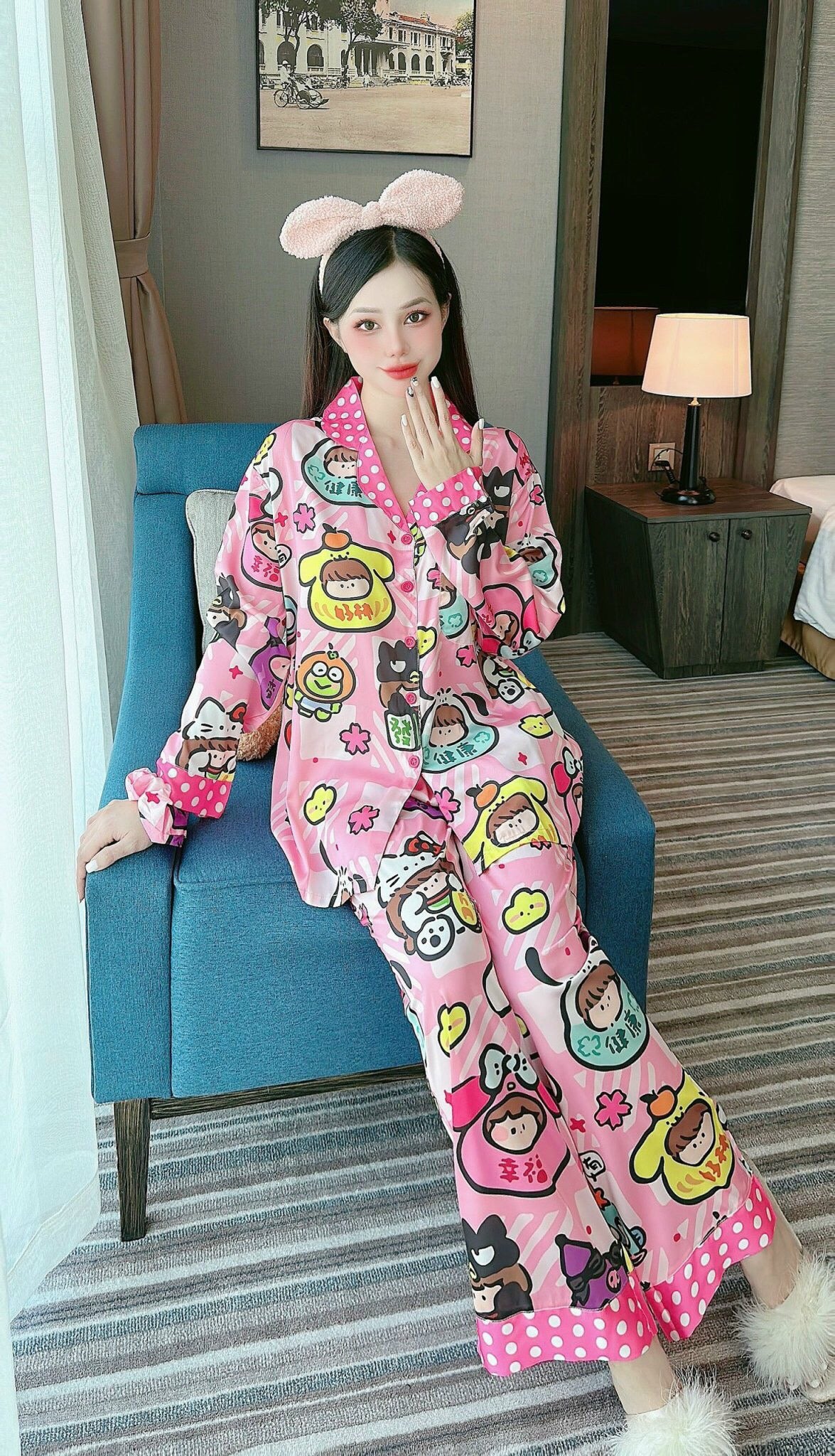 Sanrio Characters Satin Pajama Long Sleeve