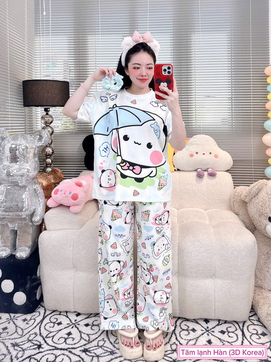 Panda Ribbed Cotton Pajama Short Sleeve