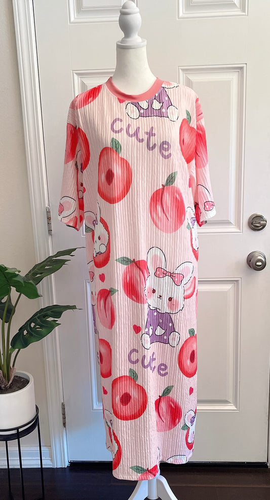 Bunny and Peach Oversized Stretchy Pleated Tshirt Dress