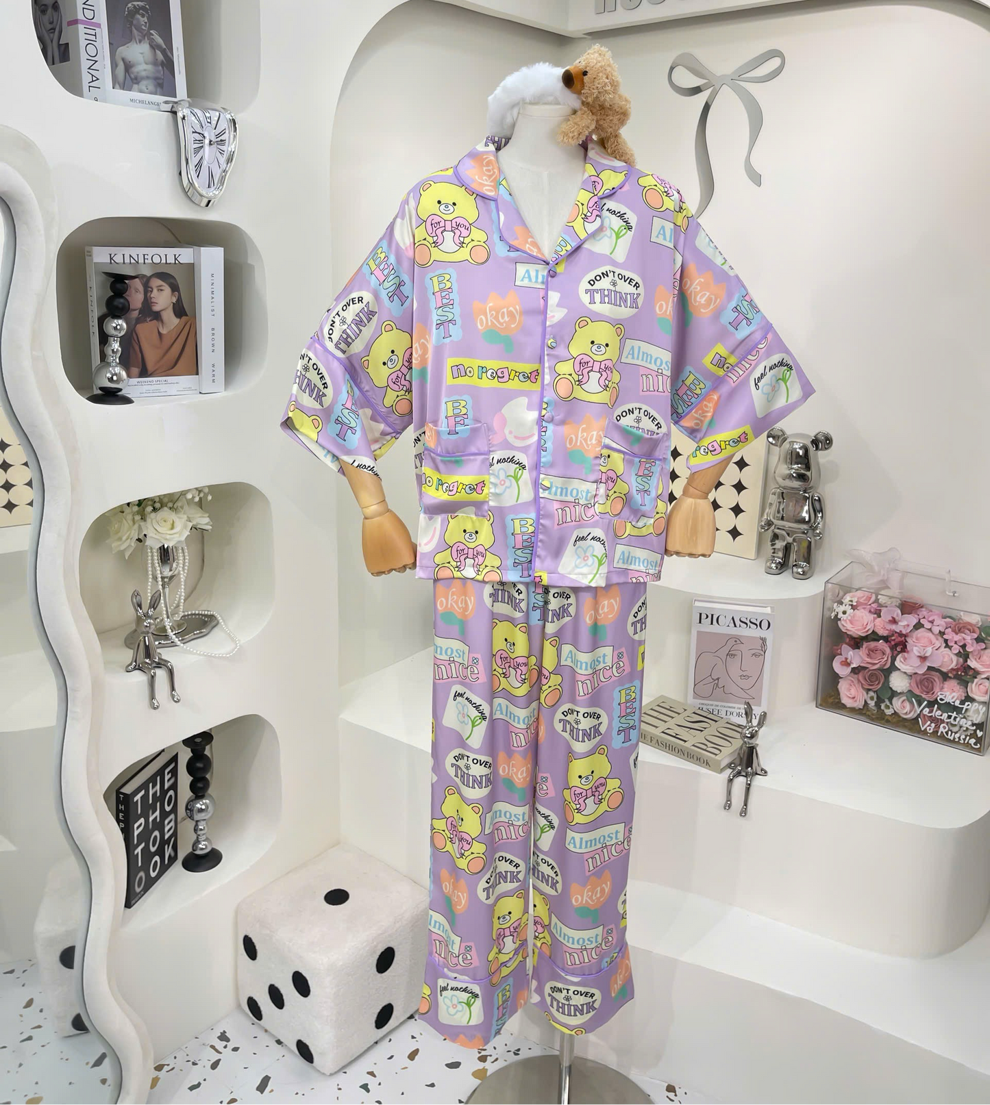 4-Piece Purple Lavender Satin Pajama Set