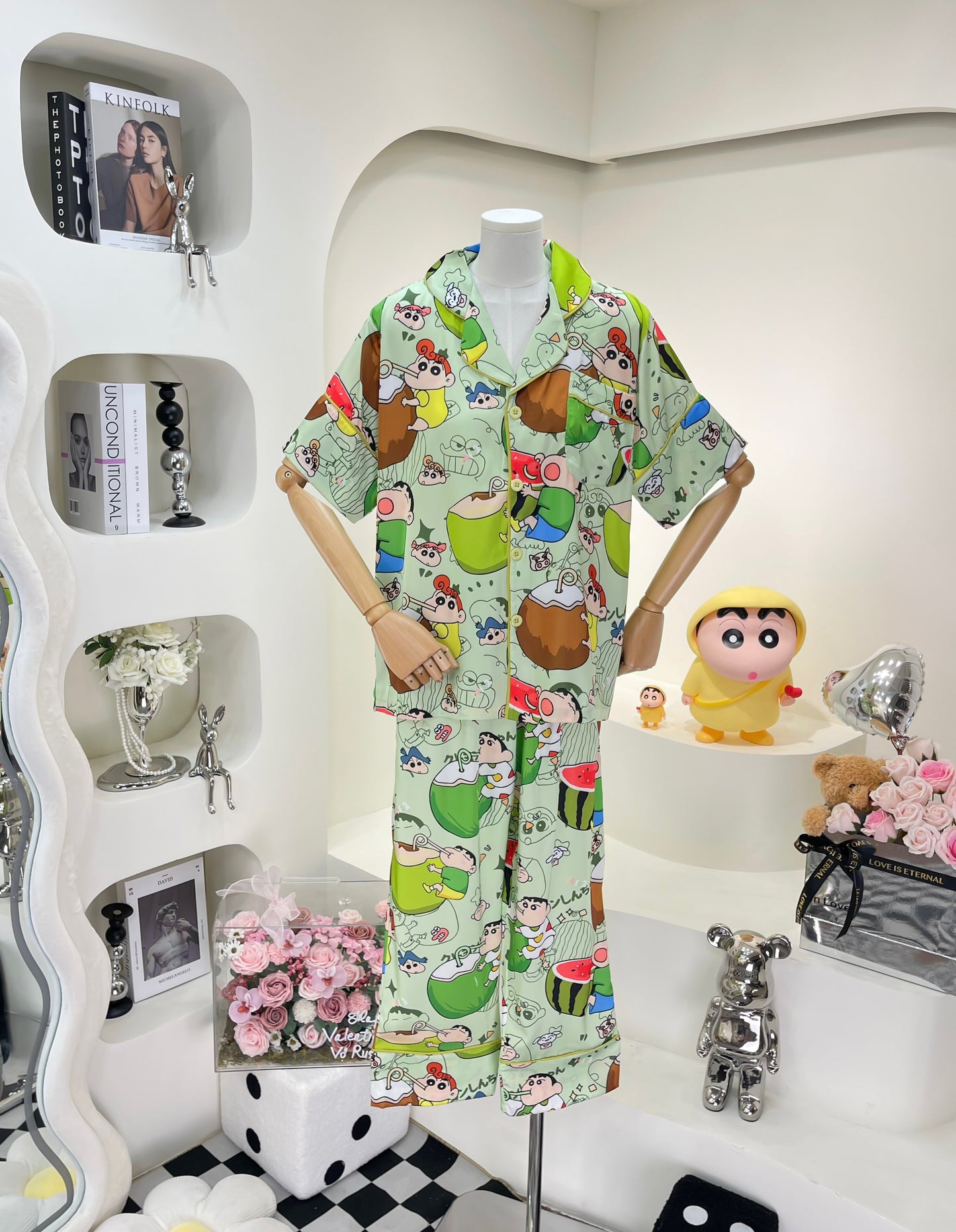 Green Shin Coconut Watermelon Satin Pajama Short Sleeve