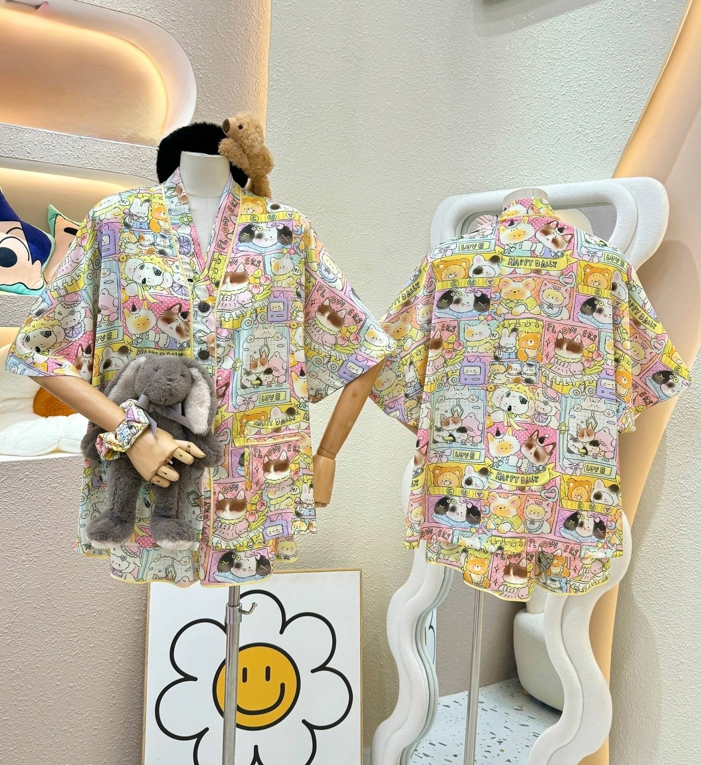 Cute Cats Satin Pajama Short Set