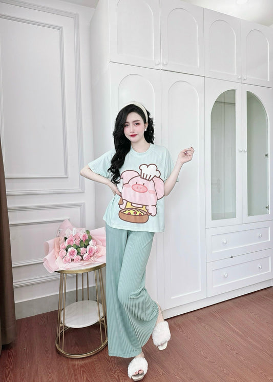 Piggy Chef Ribbed Cotton Pajama Short Sleeve