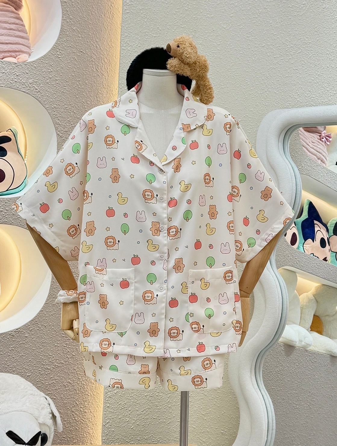 Cute Little Animals Satin Pajama Short Set