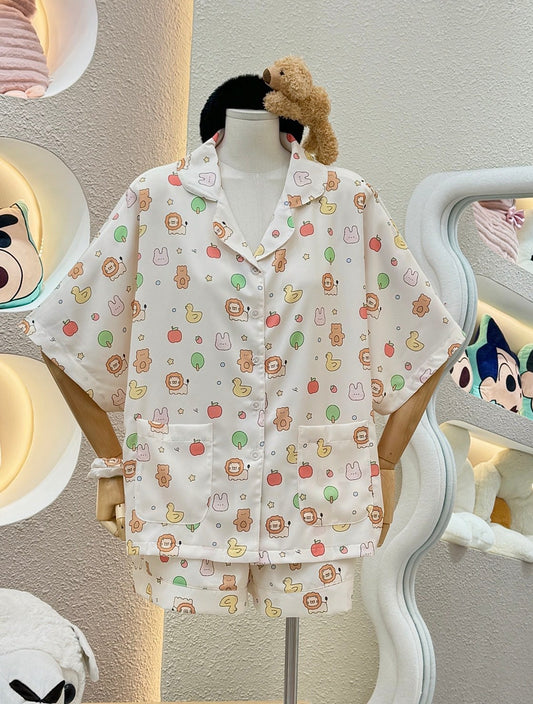 Cute Little Animals Satin Pajama Short Set
