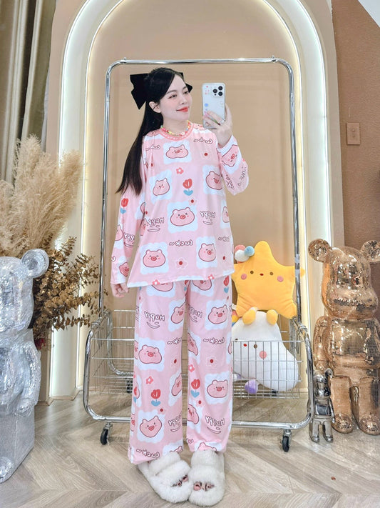 Pink Piggy Cotton Pajama Long Sleeve