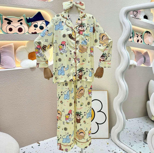 Yellow Shin Satin Pajama Long Sleeve